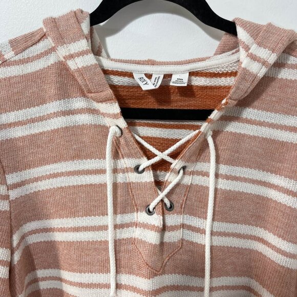 Roxy Y2K Laid Back Surf Style Striped Hooded Casual Comfy Sweatshirt [size M] - Picture 3 of 10